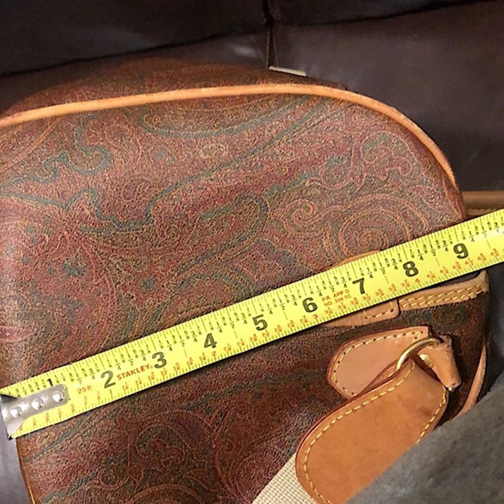 ETRO MILANO Paisley Coated Canvas Vachetta Leather Boston Shoulder Weekend Bag - Picture 14 of 16